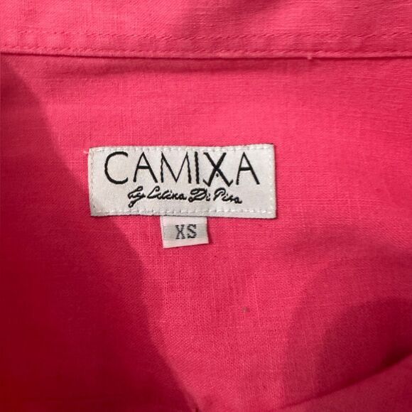 CAMIXA Linen-Cotton Blend Button-Up Shirt | XS | Hot Pink - Picture 10 of 14